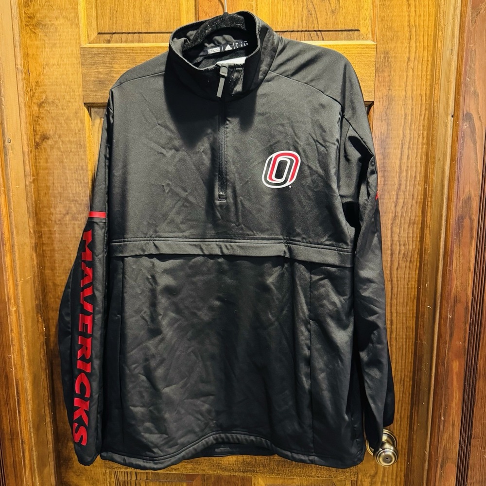 Omaha Mavericks NCAA Adidas Men's Black Game Built 1/4 Zip Woven Jacket Large
